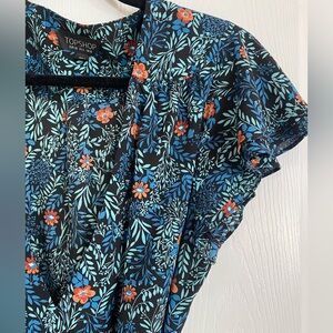Topshop Blue Floral Flutter Sleeve Wrap Mini Dress